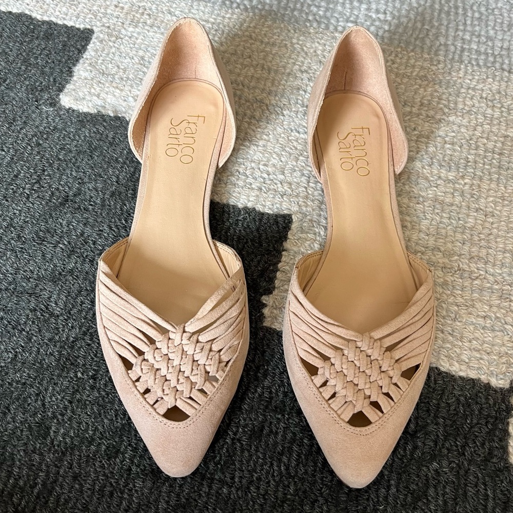 Franco Sarto Cream Beige Tan Neutral Suede D’Orsey Flats - Size 8